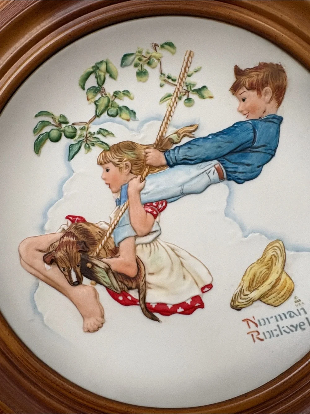 Vintage Norman Rockwell Flying High Framed Wall Plate